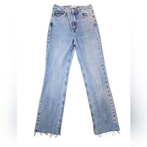Zara High Rise Straight Leg Distressed Hem Lightwash Denim Jeans Size 4